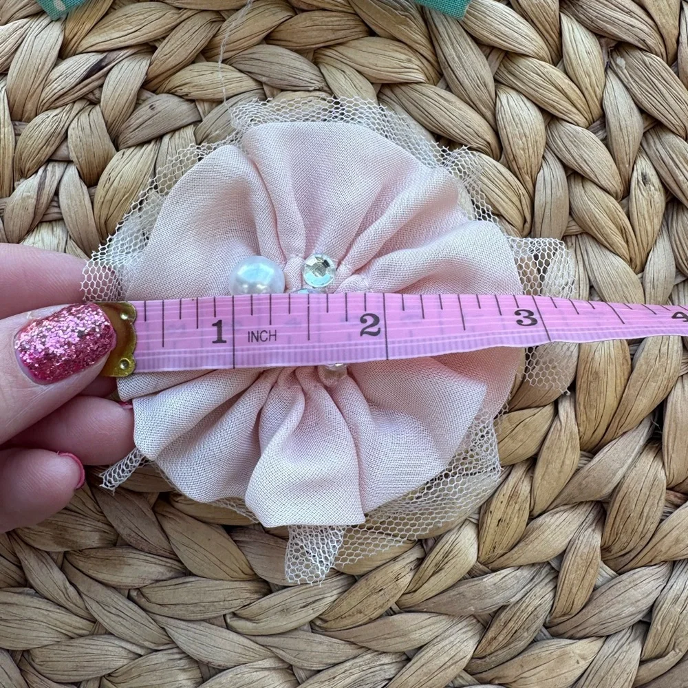 Turquoise Polka Dot Bow & Pink Flower Hair Clip Set for Kids
